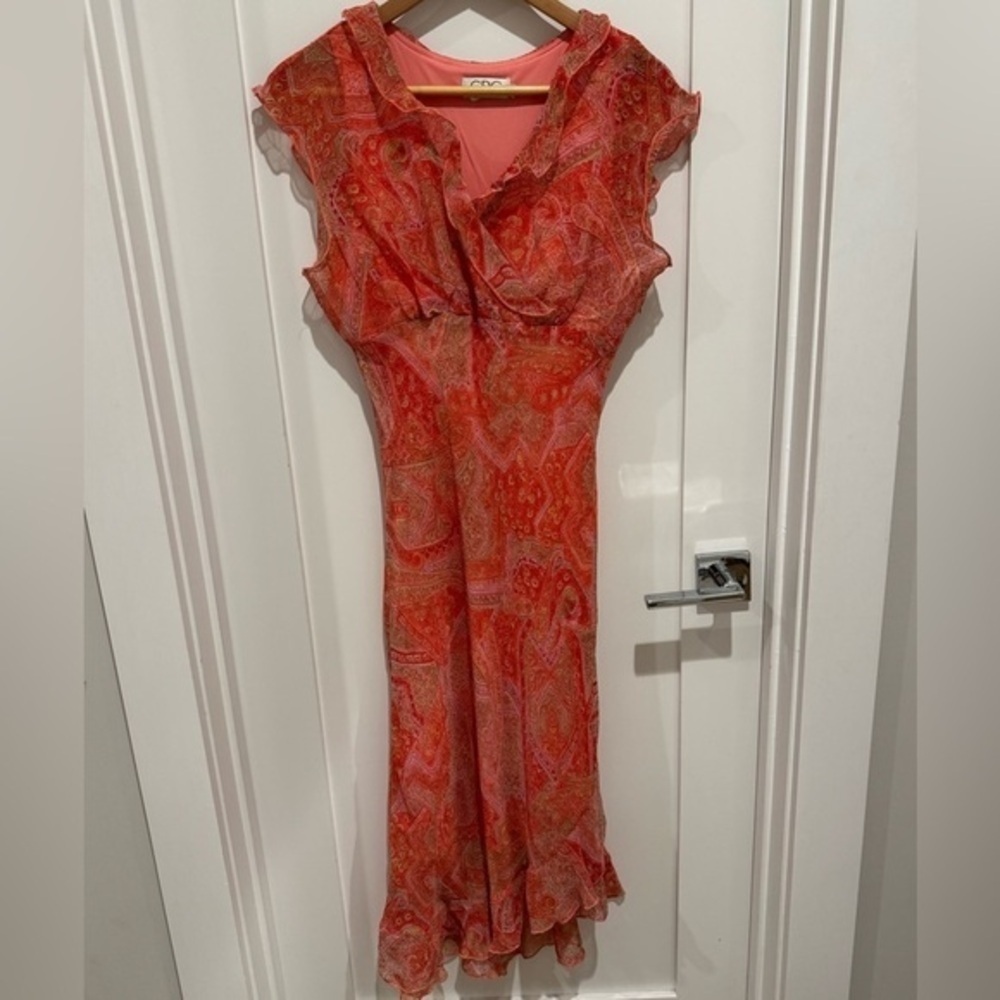 Gorgeous vintage orange CDC dress size 10 chiffon cottagecore prairie party - Picture 4 of 7